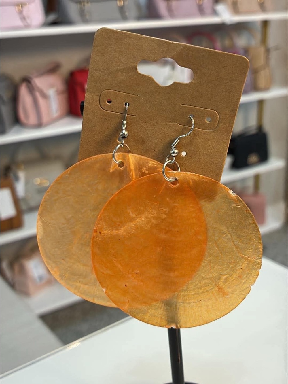 Lightweight Orange Disc Shell Drop Earrings